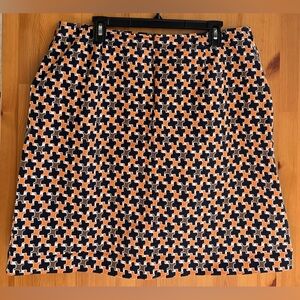 Talbots Stretch Women's Navy Blue & Orange Diamond Pattern Mini Skirt - Size 18